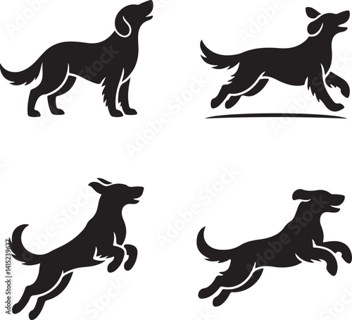 Golden retriever dog collection silhouette vector