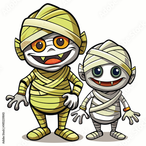 Cartoon halloween mummies on white background