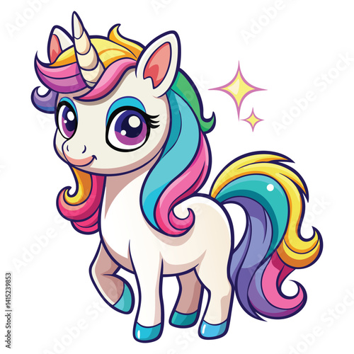Cartoon unicorn flat design on white background