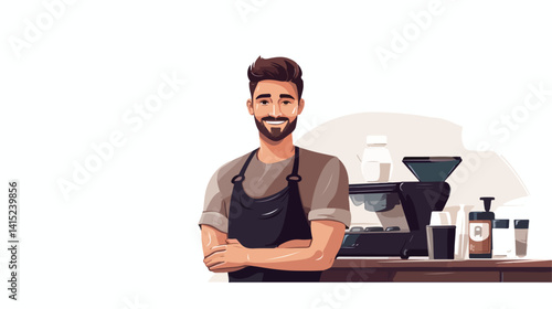 Professional Male Barista Vector Illustration on White Background