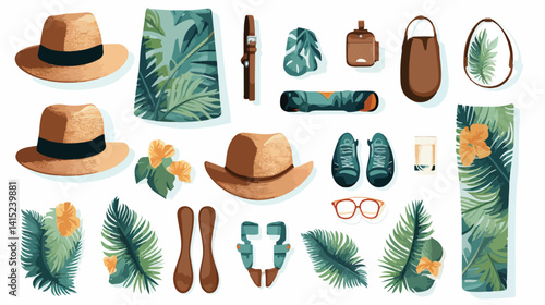 Stylish Male Beach Accessories on White Background Vector Illustration