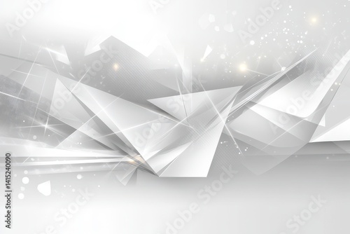 Obraz na płótnie Abstract white and grey polygon shapes, with sparkles and light beams. Suitable for technology, business, or presentations with clean aesthetics. w salonie