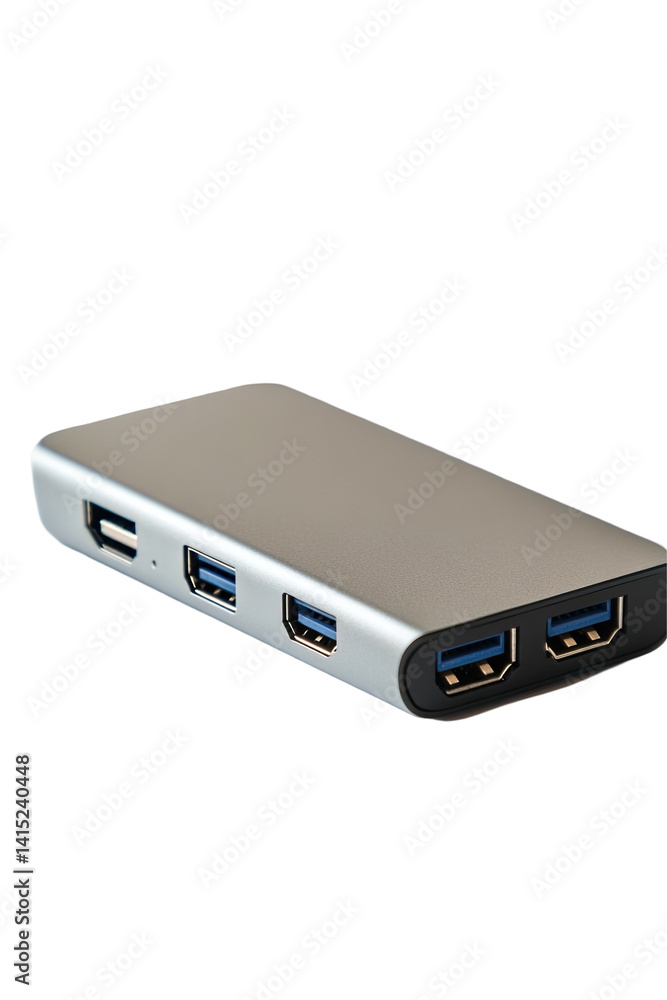 Gray rectangular device with multiple ports Gray rectangular device with multiple ports