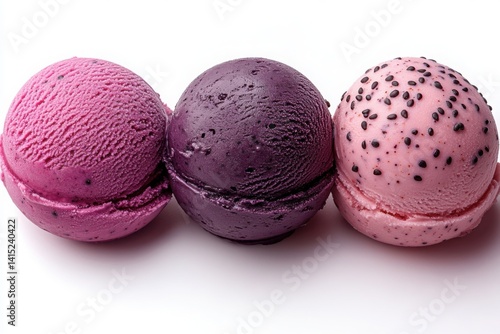 Obraz na płótnie Three scoops of vibrant and delicious frozen dessert on a white background w salonie