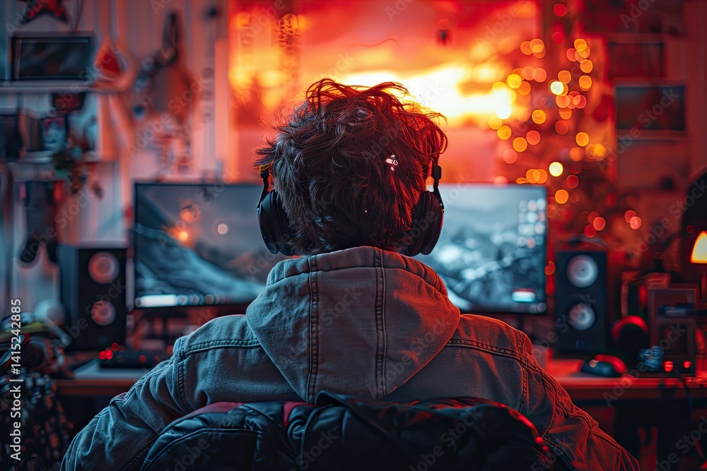 futuristic gaming lounge with neon lights and sleek gaming stations