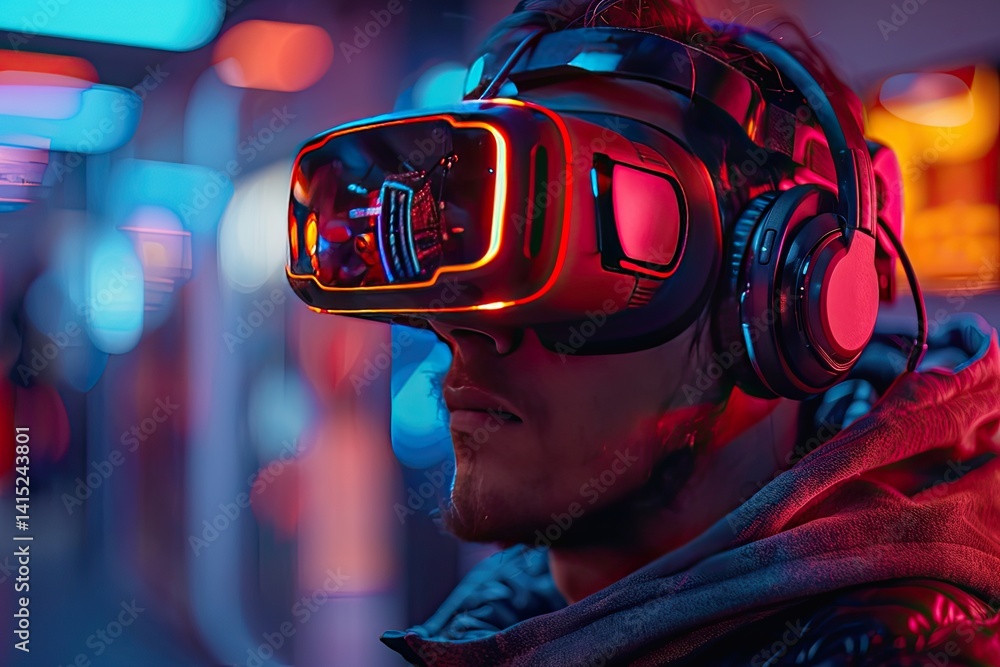 futuristic gaming lounge with neon lights and sleek gaming stations