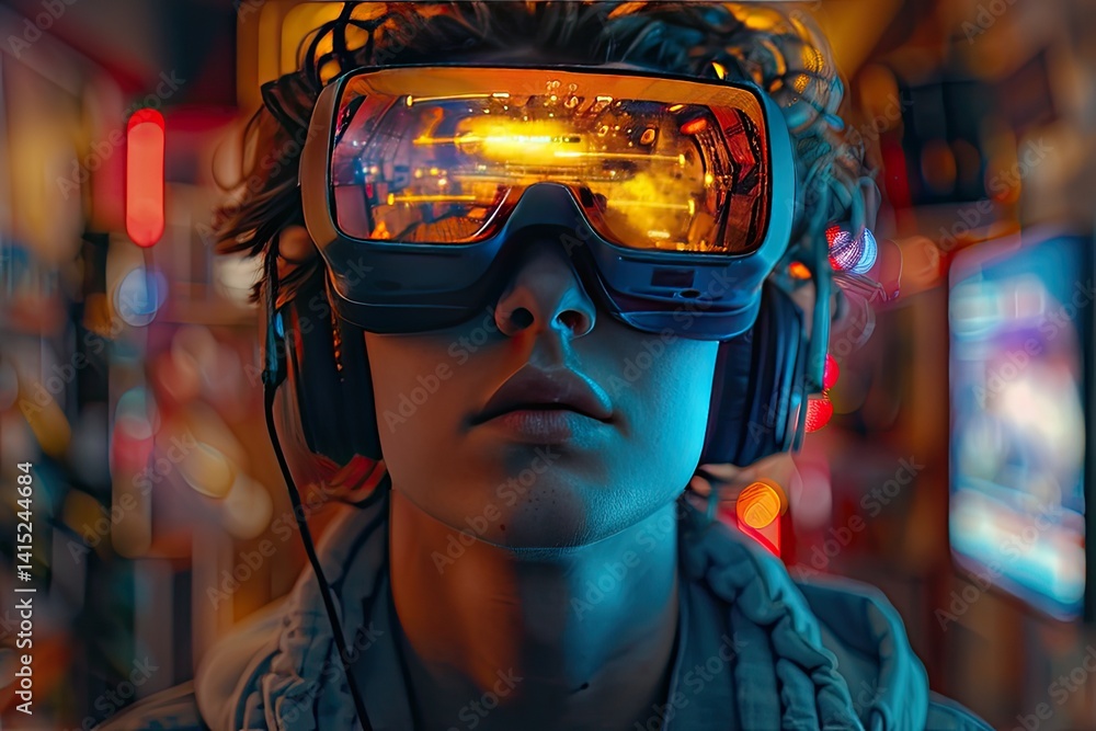 futuristic gaming lounge with neon lights and sleek gaming stations