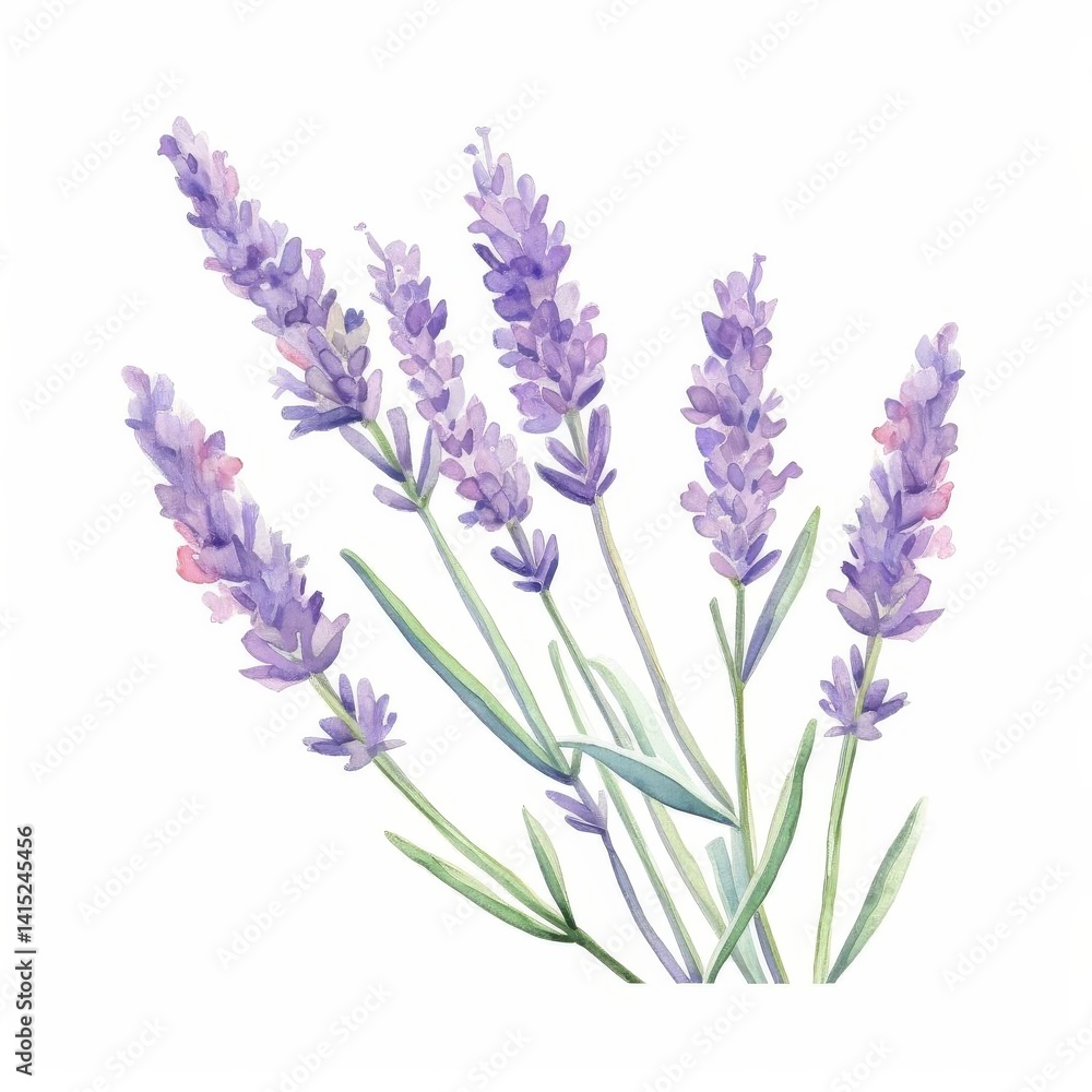 Obraz premium a watercolor illustration of Lavenderclip art, isolated on white background Flower Floral Water Color White Background