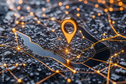 Navigation icon in 3D glossy style over smooth geographic landform, symbolizing user positioning, smart city tech, and location-based applications - direction landform satellite