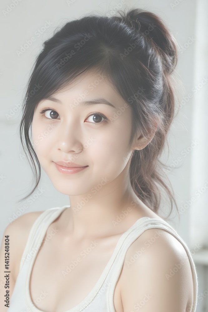 Portrait of Young Asian Woman with Natural Makeup and Casual Hairstyle Portrait of Young Asian Woman with Natural Makeup and Casual Hairstyle
