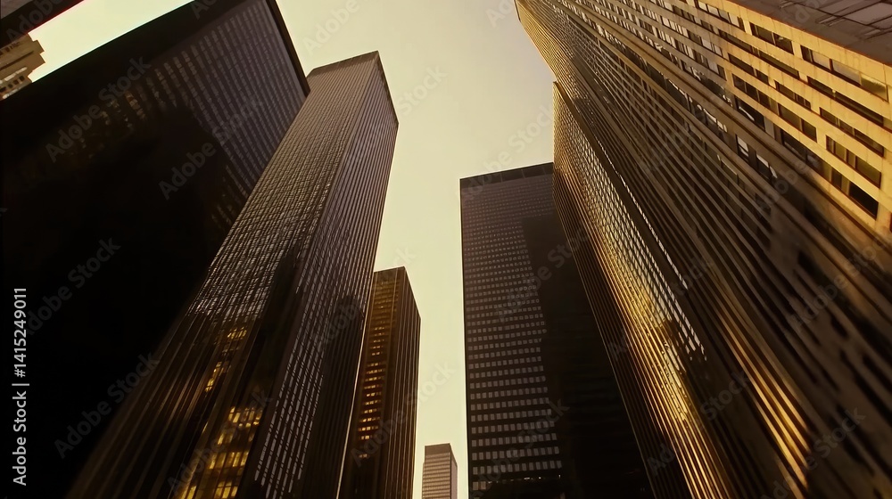 Skyscrapers reaching towards the pale sky in a city. Skyscrapers reaching towards the pale sky in a city.