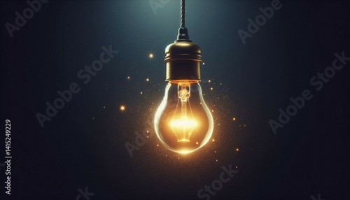 Illuminated glass light bulb on a dark background symbolizing energy, electricity, innovation, creativity and bright ideas