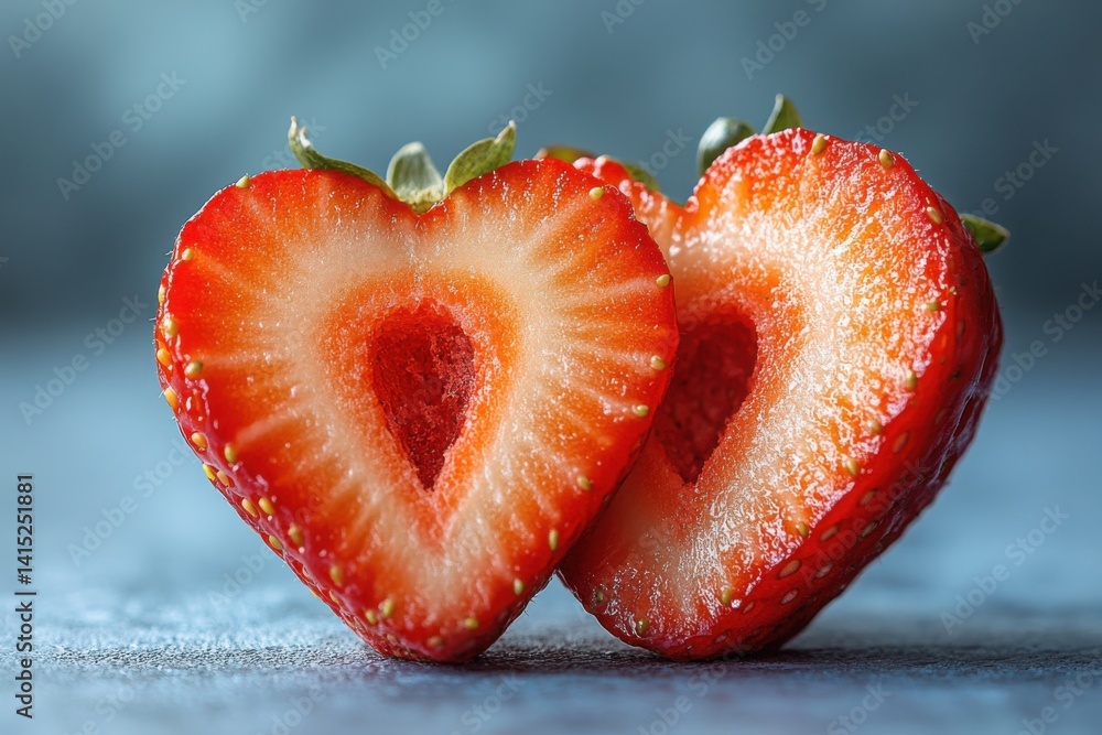 Heart-shaped strawberries fresh and sweet symbolize love and healthy eating