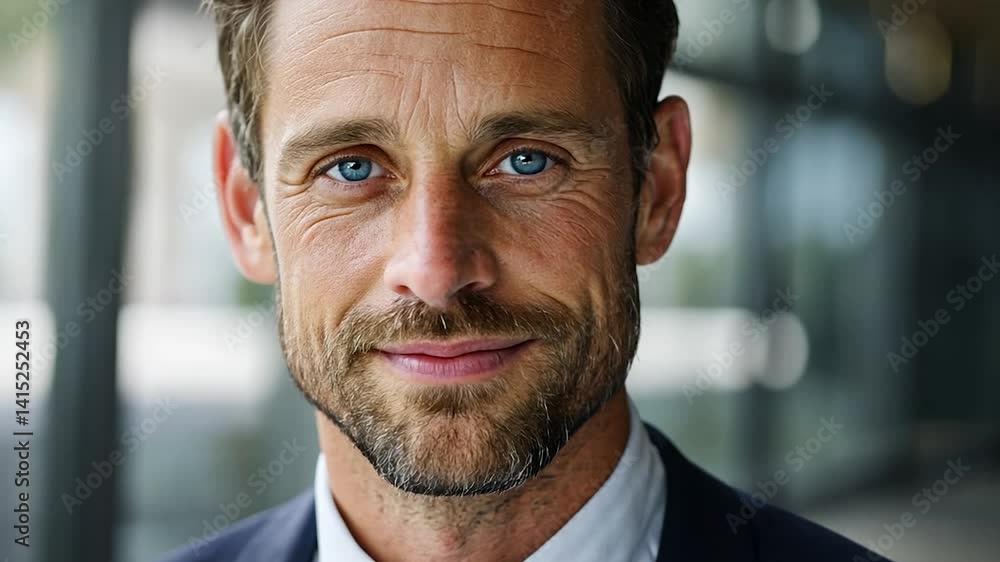 Man in suit, blue eyes, smiling warmly. Sharp detail & focus Man in suit, blue eyes, smiling warmly. Sharp detail & focus