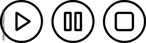 Play Pause And Stop Circular Icons For Media Player Interface Elements
