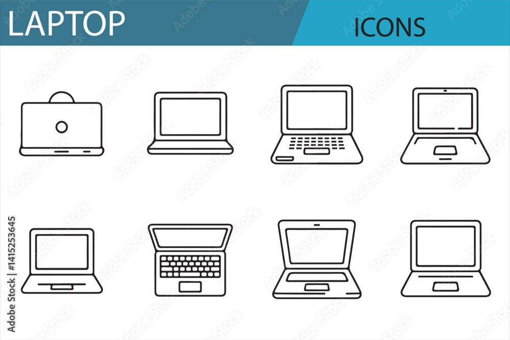 Stylish Laptop Icon Set for Business and Office Designs Stylish Laptop Icon Set for Business and Office Designs