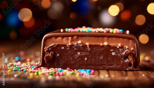 panettone with chocolate glaze in a cut of a dark surface