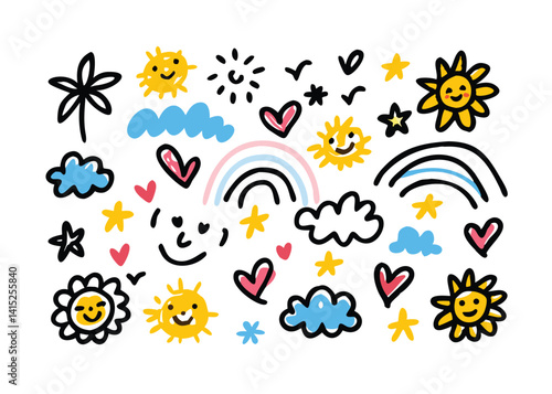 Seamless Hand-Drawn Child Doodle Pattern – Playful Crayon Scribbles, Kid Sketches, and Naive Artwork for Cute Designs