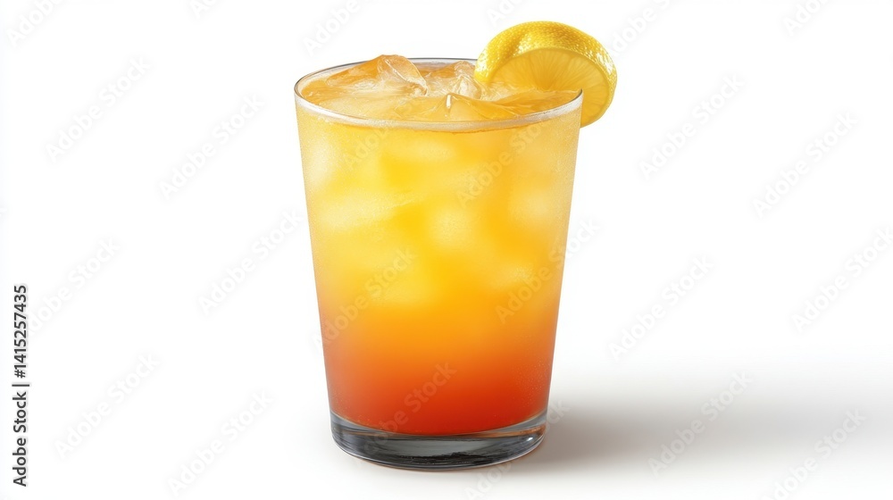 Refreshing iced tea beverage with a vibrant orange and red gradient, garnished with a lemon wedge. Refreshing iced tea beverage with a vibrant orange and red gradient, garnished with a lemon wedge.