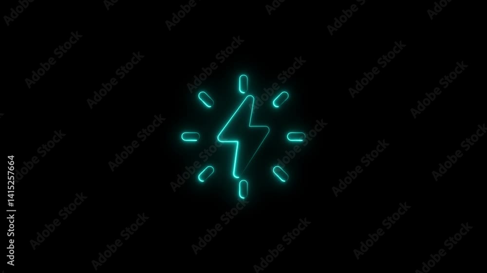 Glowing neon thunderbolt icon isolated on black background. HD Video motion graphic animation Glowing neon thunderbolt icon isolated on black background. HD Video motion graphic animation