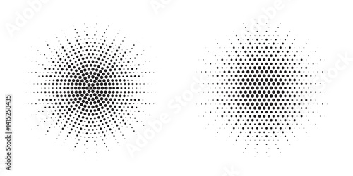 Halftone Background. Glowing light Halftone effect. Abstract grunge Starburst halftone dots background set. Star Flare, Shine light halftone texture. Retro background, pop art style.