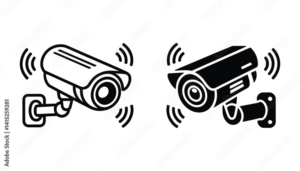 Surveillance Camera Icon – Security Camera with Sound Waves for Monitoring, Protection, and Security Systems Surveillance Camera Icon – Security Camera with Sound Waves for Monitoring, Protection, and Security Systems