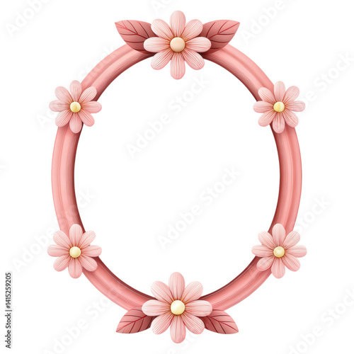 A pink decorative frame adorned with flowers, designed for artistic display or photo presentation.