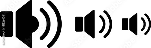 Three Speaker Icons Indicating Different Sound Volume Levels Vector Illustration