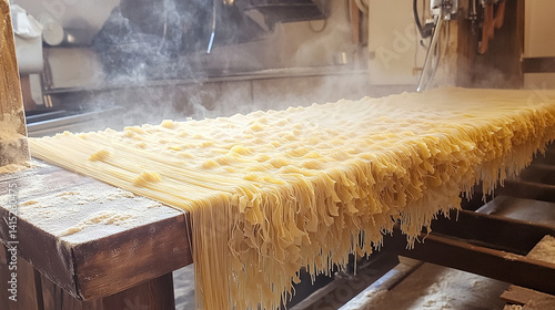 Obraz na płótnie Fresh pasta drying on wooden rack w salonie