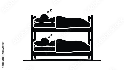 Bunk Bed Icon – Two People Sleeping in Bunk Bed for Sleep, Rest, and Bedroom Design