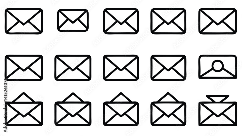 A web design features a set of e-mail icons and envelopes as a symbol for internet message and contact buttons A web design features a set of e-mail icons and envelopes as a symbol for internet message and contact buttons