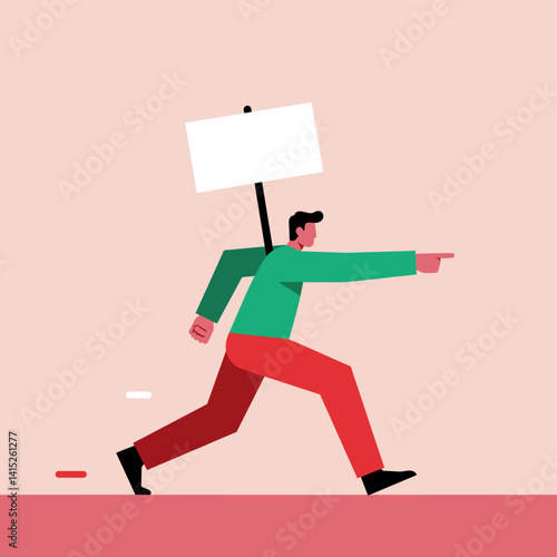 Activist's Advocacy: An animated representation of an activist, striding purposefully with a blank sign held aloft, boldly directing attention to an important cause.