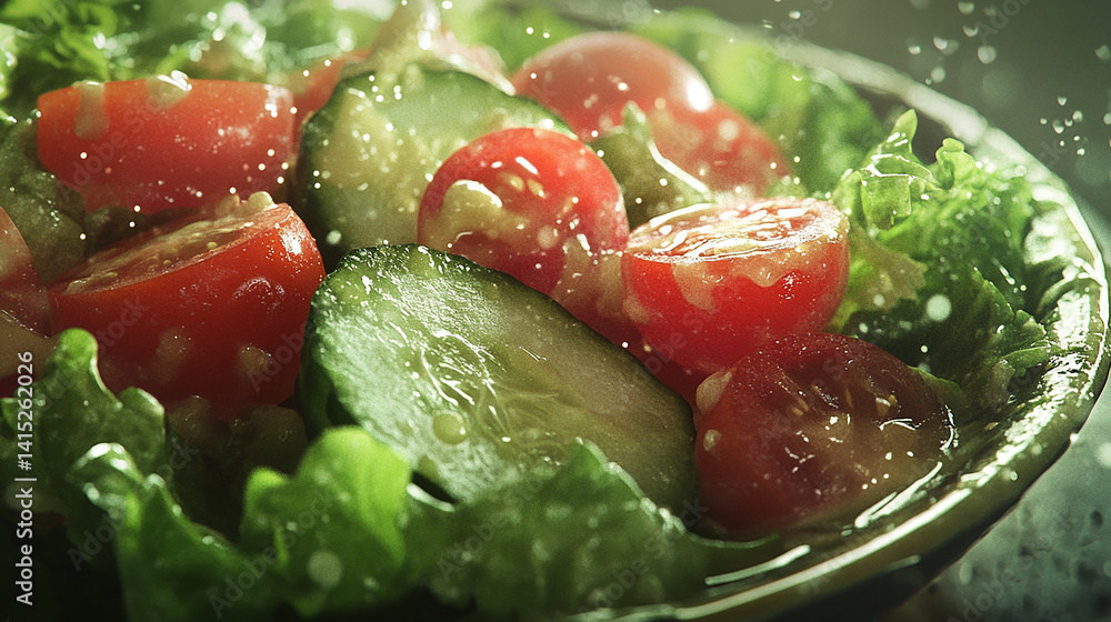 Fresh salad with glistening dressing