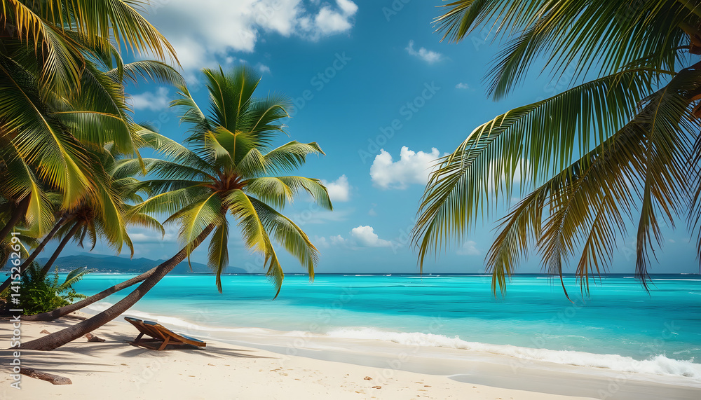 Obraz premium Vintage tropical beach in summer, Side lit, with white tones