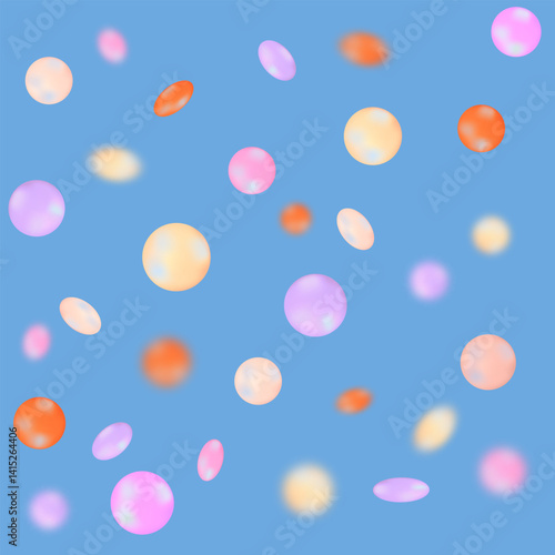 Vector Colorful chocolate candies, multicolored glazed chocolate falling isolated on blue background. Falling candied fruit,selective focus.