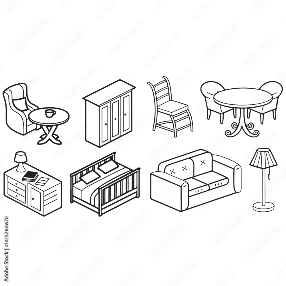 Obraz premium Furniture Icon Set vector