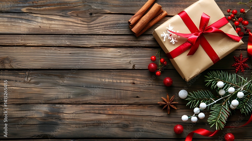 Fototapeta premium Gift, festive, wood background