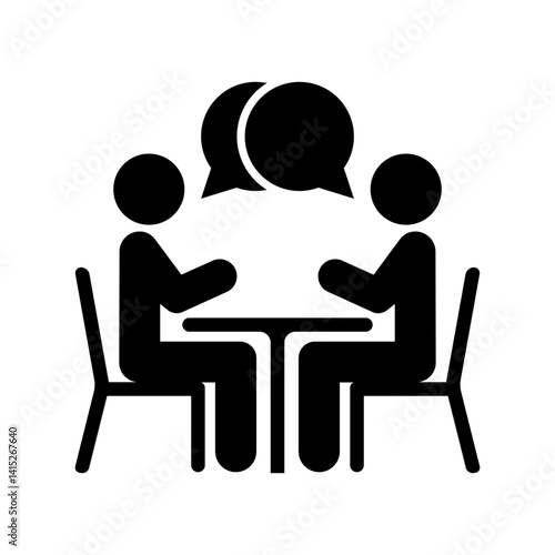 Stick figure stickman icon, human silhouette speech bubble meeting. people talking cartoon.
