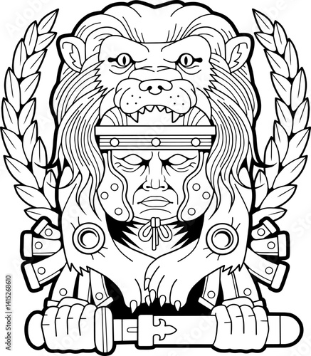 antique legionary in lion skin, illustration design