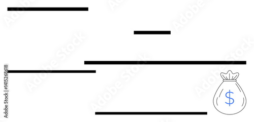 Thin horizontal lines paired with a money bag. Ideal for finance, saving, budget, investment, banking, monetary planning simple landing page. Line metaphor. Simple line icons