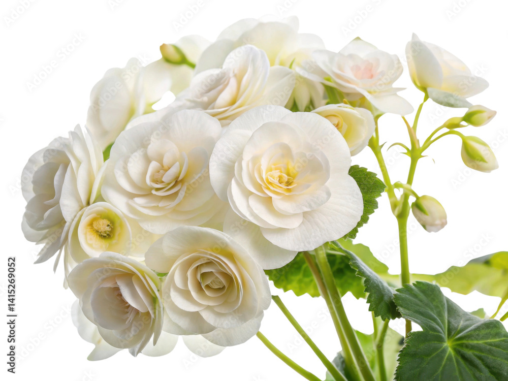 Obraz premium Beautiful begonia flowers bloom gracefully, showcasing their delicate petals and vibrant green leaves, creating serene atmosphere