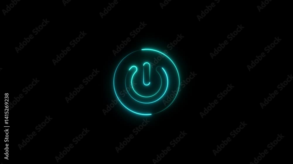 Glowing neon power button icon isolated on black background. HD Video motion graphic animation Glowing neon power button icon isolated on black background. HD Video motion graphic animation