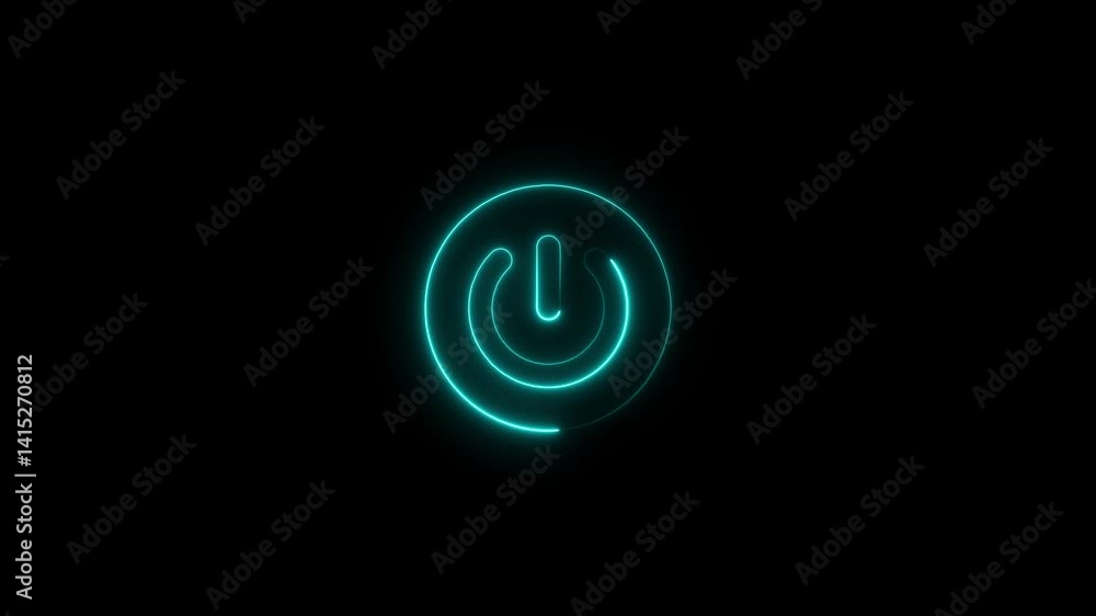 Glowing neon power button icon isolated on black background. HD Video motion graphic animation Glowing neon power button icon isolated on black background. HD Video motion graphic animation