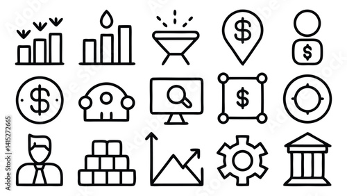 Gardening icons set is a vector illustration set for web design, featuring various gardening symbols and signs