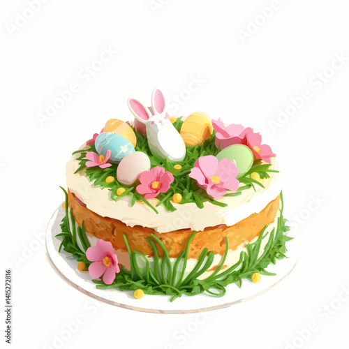 easter cake with easter eggs and flowers