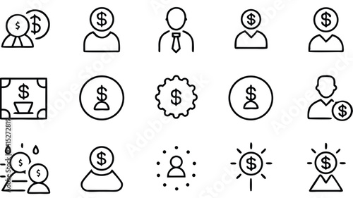 This vector set features zodiac symbols, people icons, and business silhouettes for web design