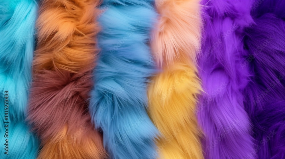 Fototapeta premium Rainbow colored fluffy textile texture. with background 