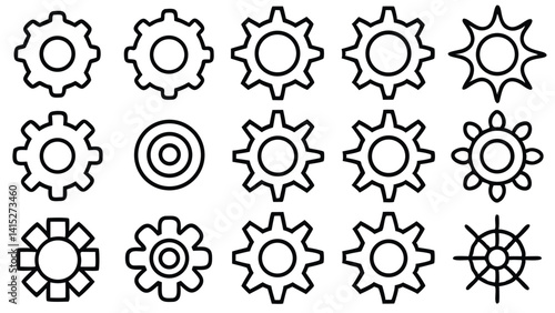 Vector set of mechanical gears and cogwheel icons illustrate a business technology concept with engineering design