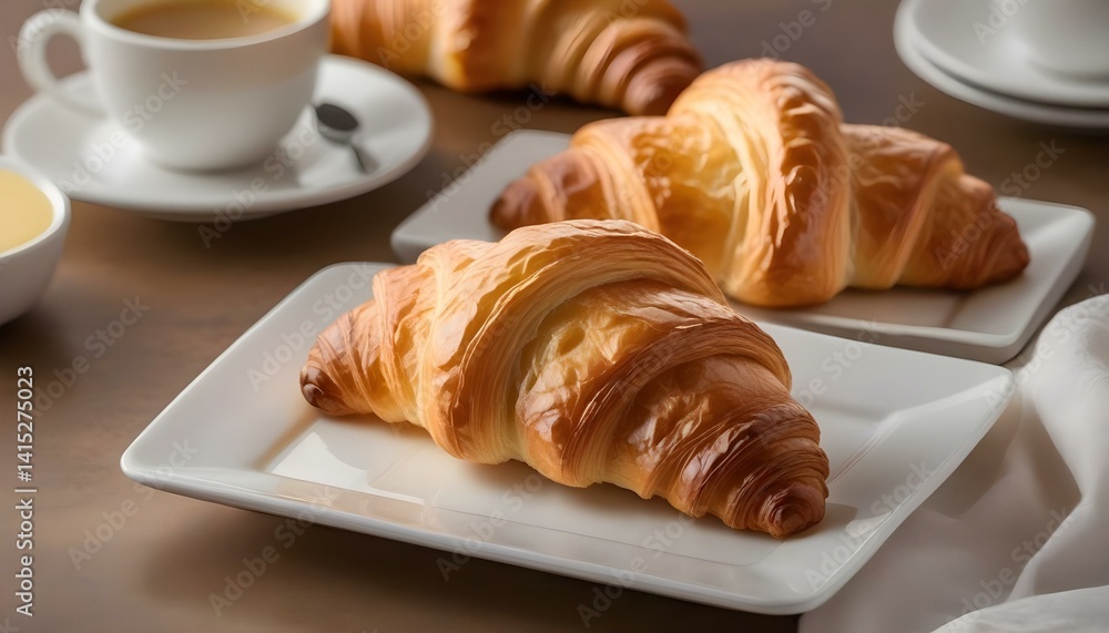 An inviting breakfast scene features freshly baked croissants and aromatic coffee. An inviting breakfast scene features freshly baked croissants and aromatic coffee.