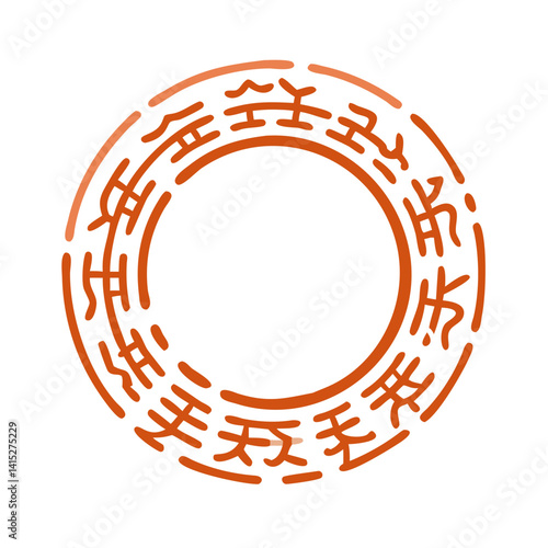 Zen Circle Enso with Abstract Asian Characters